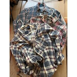 Bundle of 3 Men’s Saugatuck Cotton Flannel LS Shirts Faded Blue Red Cream Small